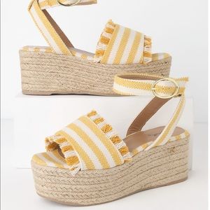Lulus Daphnie Yellow and Beige Striped Espadrille Platform Sandals